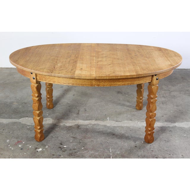 Brutalist Vintage Danish Oval Oak Dining Room Table in the style of H. Kjærnulf, 1960s For Sale - Image 3 of 12
