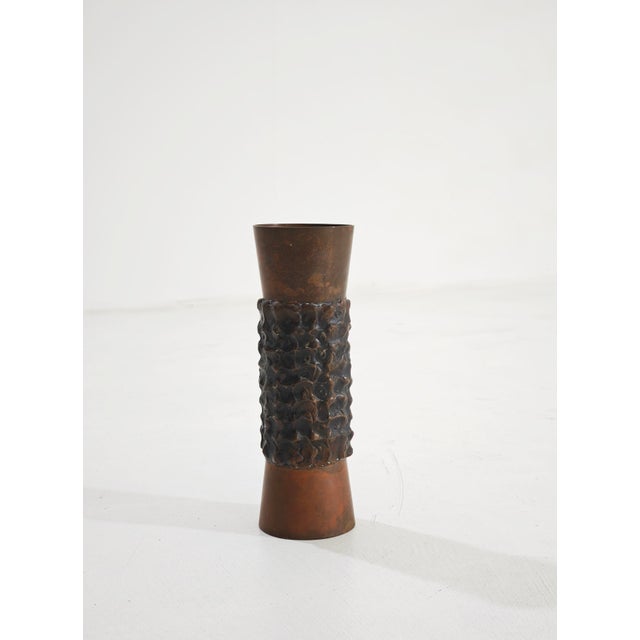 This sculptural Brutalist-style vase is a modern antique piece dating back to the 1960s or 1970s. Crafted from patinated...