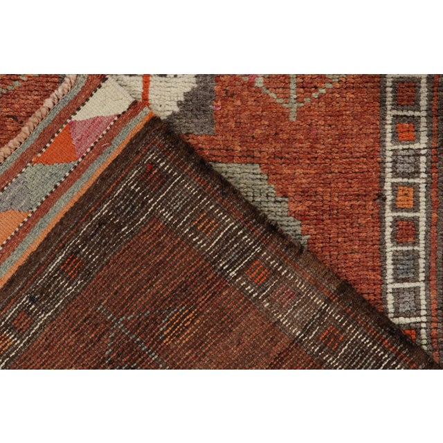 1950s Vintage Tribal Runner in Rust, Orange and Gray Pictorials, Geometric For Sale In New York - Image 6 of 7