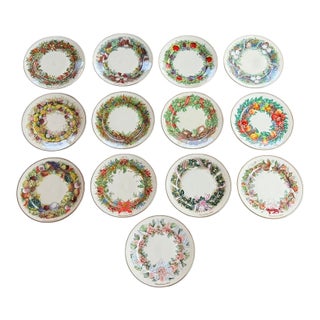 Vintage Lenox Colonial Christmas Wreath Plates Complete Set of 13, 1981–1993. All With Lenox Boxes, Some With Outer Boxes Also For Sale