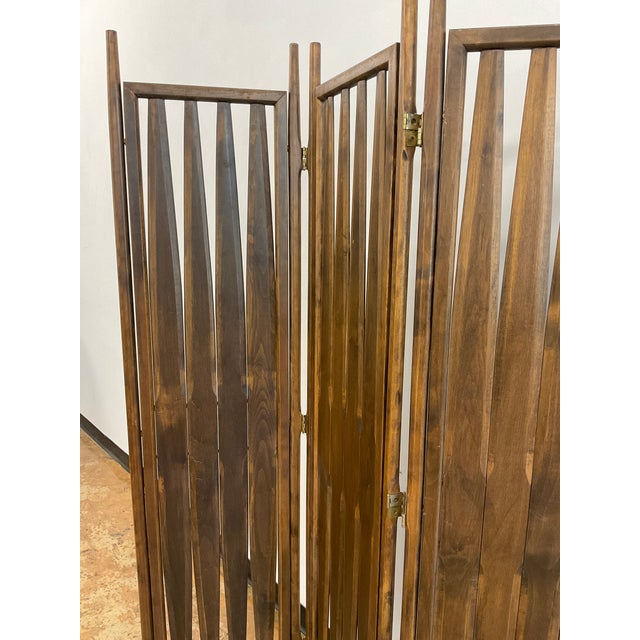 Vintage Walnut Three Panel Geometric Room Divider. For Sale - Image 10 of 18