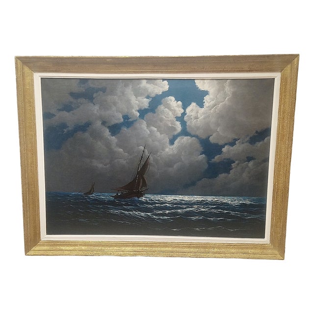Lucien Boulnois, Sailing Ship in the Moonlight, 1890s, Oil on Canvas, Framed For Sale