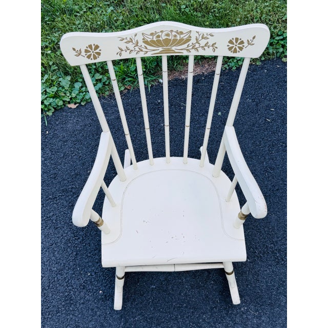 Mid-Century Modern Vintage 1960s Child's White Wood Rocking Chair by Thayer For Sale - Image 3 of 7