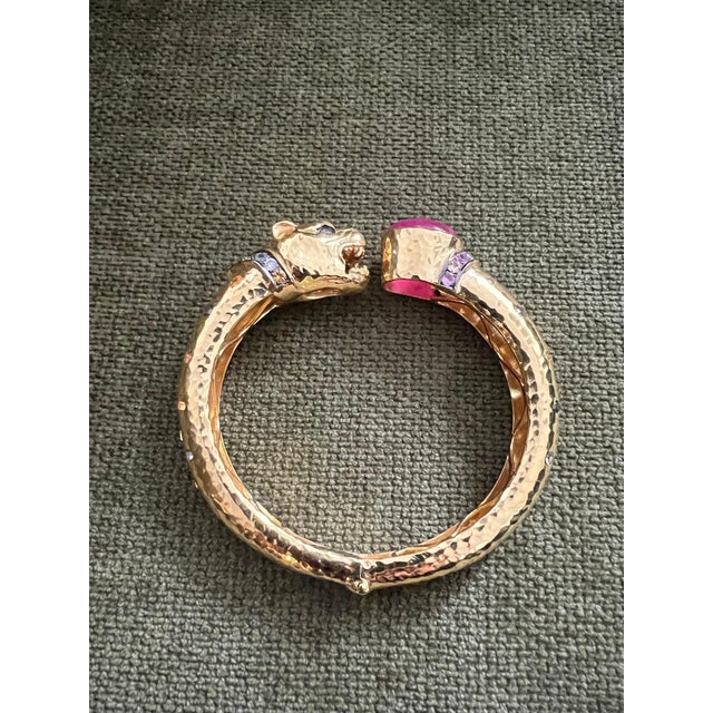 Bochic “Orient” Vintage Ruby & Multi Sapphire Dragon Bangle In 18K Gold & Silver For Sale - Image 15 of 17