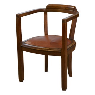 Oak and Imitation Leather Armchair, 1940s For Sale