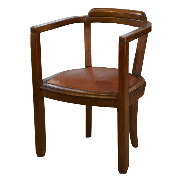 Oak and Imitation Leather Armchair, 1940s For Sale