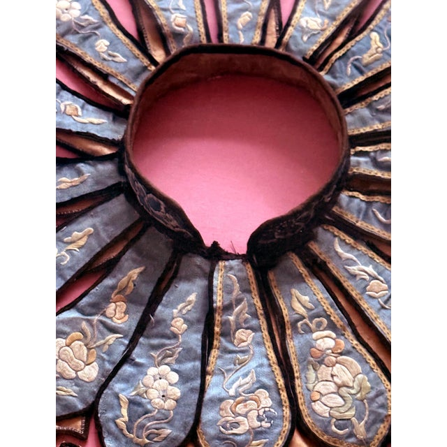 Framed Antique Chinese Embroidered Silk Collar Qing Dynasty Textile Art For Sale - Image 12 of 12