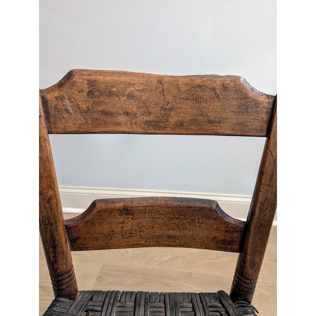 19th Century Primitive Child's Ladderback Chair With Woven Leather Seat For Sale - Image 9 of 14