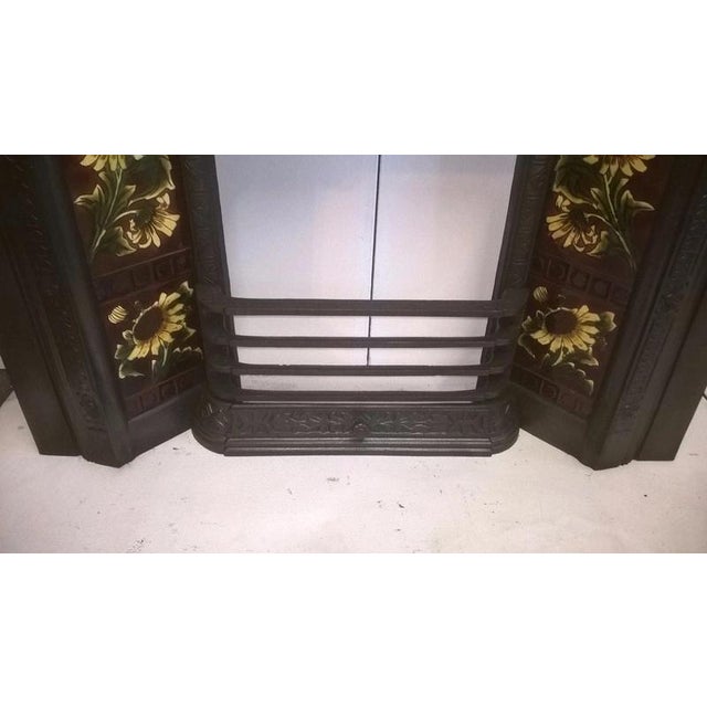 Antique Cast Iron Fireplace Insert with Original Tiles For Sale - Image 4 of 14