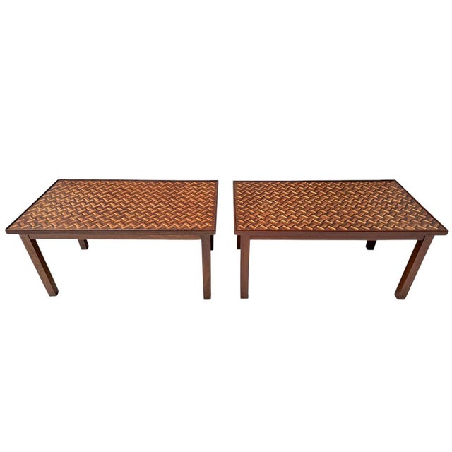 Mid-Century Modern Side Tables with Mosaic Inlaid Tops, 1960s, Set of 2 For Sale - Image 6 of 11