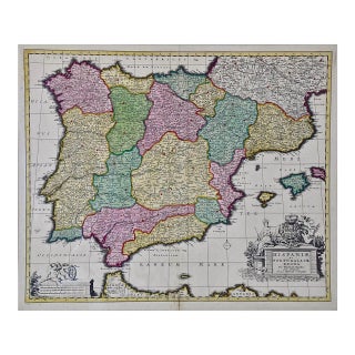 Spain and Portugal: A Hand-Colored 17th/18th Century Map by Visscher, 1725 For Sale