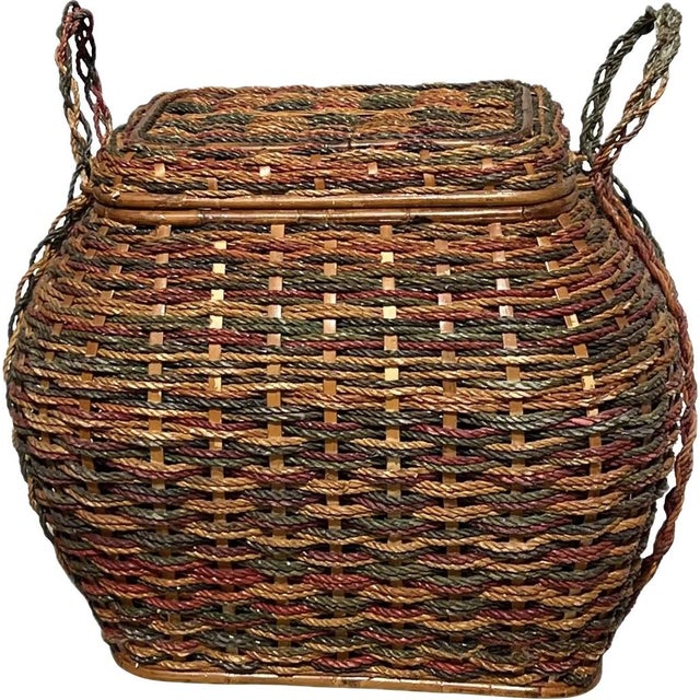 Large Snake Charmer Style Storage Basket With Handles For Sale - Image 4 of 10