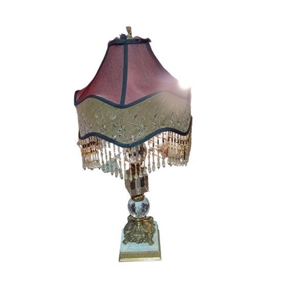 1950s Crystal and Bronze and Marble Lamp With Crystal Lamp Shade For Sale In Dallas - Image 6 of 6