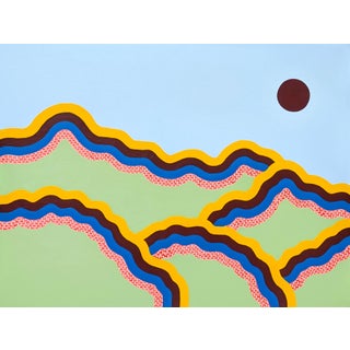 2026 "Ridges" Contemporary Blue, Green, Red, & Yellow Patterned Abstract Landscape Painting By Tina Ruyi For Sale