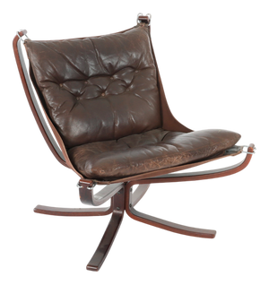 Vintage Falcon Chair in Brown Leather and Plywood by Sigurd Ressell for Vatne Møbler, 1970s
