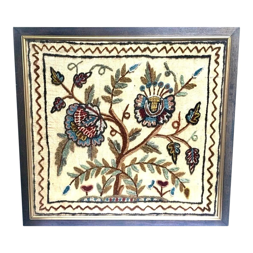 Original Chain Stitch Crewel Wool Thread Hand Embroidery Carpet (47 x 31 in)