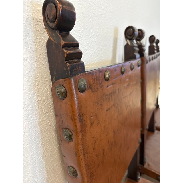Brown Vintage South Cone Trading Co. Spanish Colonial Peruvian Leather Dining Chairs- Set of 4 For Sale - Image 8 of 14
