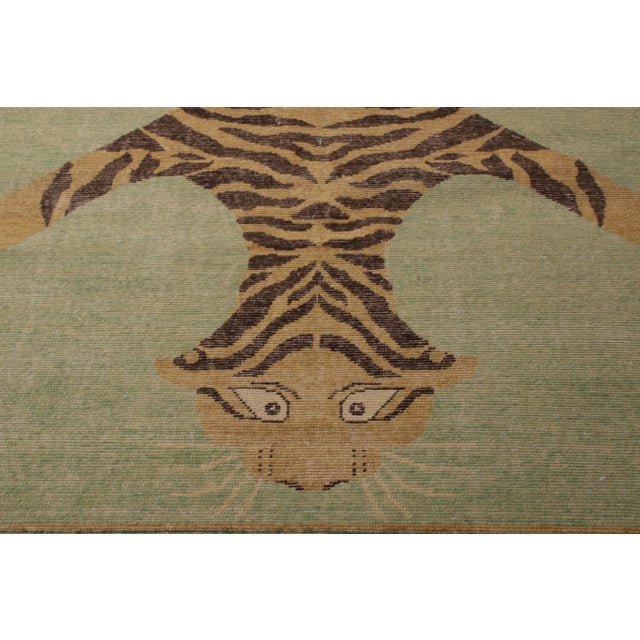 Indian Handknotted Stretching Tiger Rug in Lush Sea Green, 2'x3' For Sale - Image 3 of 6