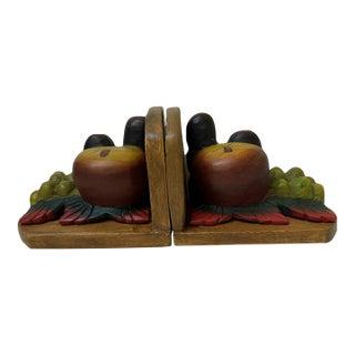 Vintage Mid-Century Modern Hand-Carved Fruit Bookends - A Pair For Sale