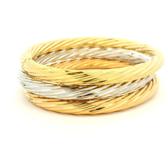 Gold Circa 1980 Italian 18k Two-Tone Gold Torsade Bangle Bracelet Set For Sale - Image 8 of 13