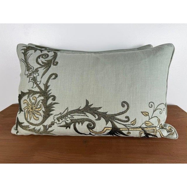 Custom Embroidered Linen Pillows, Rococo Revival Style, Italy, Pair For Sale In Los Angeles - Image 6 of 9
