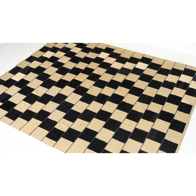 Large Handwoven Kilim Rug with Black and White Pattern, 1970s For Sale - Image 10 of 12