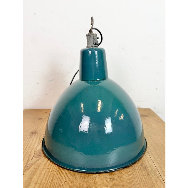 Industrial Petrol Enamel Factory Pendant Lamp, 1960s For Sale - Image 15 of 17