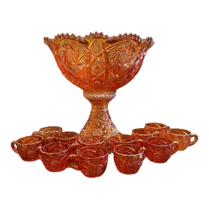 Imperial Iridescent Glass Punch Bowl Set, Marigold