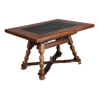 Antique Extendable Slate Table in Walnut, 1930 For Sale