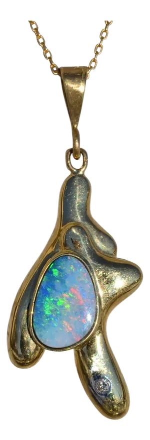 The Danna: Ladies Vintage Signed Australian Opal and Diamond Necklace in 14K