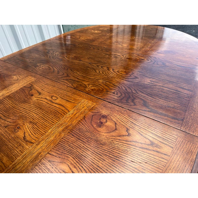Late 20th Century Rustic Double Pedestal Oak Extension Dining Table For Sale - Image 9 of 12