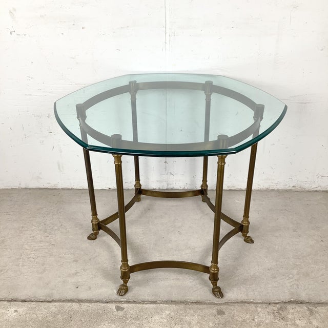 1970s Neoclassical Brass and Octagonal Glass Accent Side Table in the Style of La Barge For Sale - Image 11 of 16