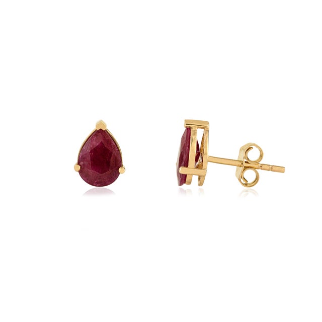 Mid-Century Modern 14k Gold Fine 2.1 Ct Ruby Prong Set Solitaire Studs for Mom by VRJewels- A Pair For Sale - Image 3 of 14