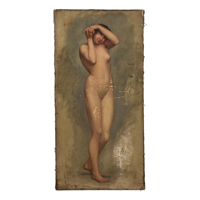 French 19th Century Nude Oil Painting on Canvas For Sale - Image 10 of 10