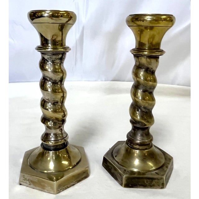 1970's William Adams 7" High Brass Plated Barley Twist Candlesticks Made in India- a Pair For Sale In West Palm - Image 6 of 10
