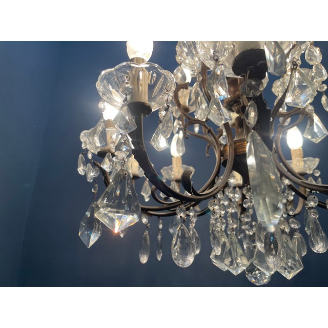 Metal Vintage Bronze Crystal Chandelier 15 Lights, 1950s For Sale - Image 7 of 13