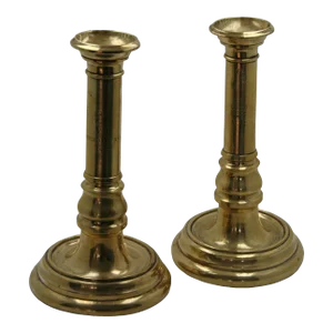 Pair of Turned Victorian Brass Candlesticks, Dated 1837