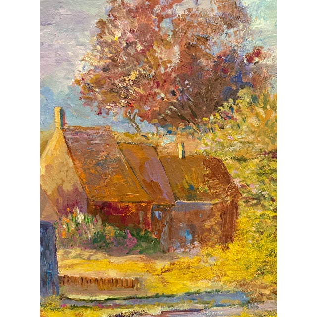 Metal "Rural Village Landscape" Oil on Canvas by Marion Saltzman For Sale - Image 7 of 12