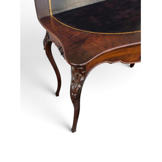 19th Century French Gabriel Legs Rosewood Inside Black Leather Game Table/Console Table. For Sale - Image 11 of 17