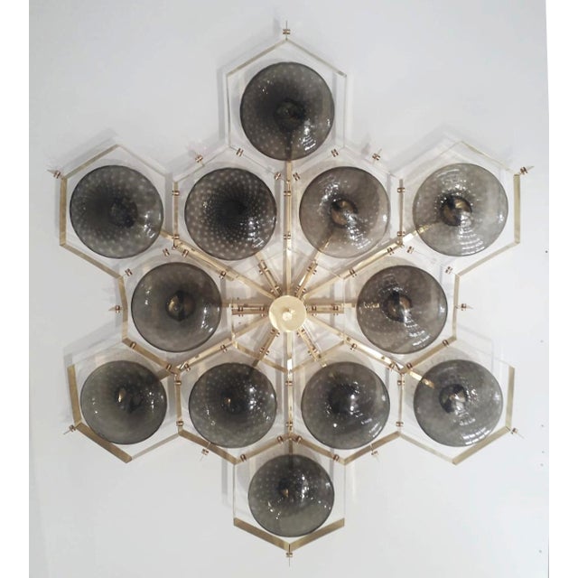 Fabio Ltd 21st Century Beehive Polished Brass Smoky Bubbles Murano Flush Mount by Fabio LTD For Sale - Image 4 of 8