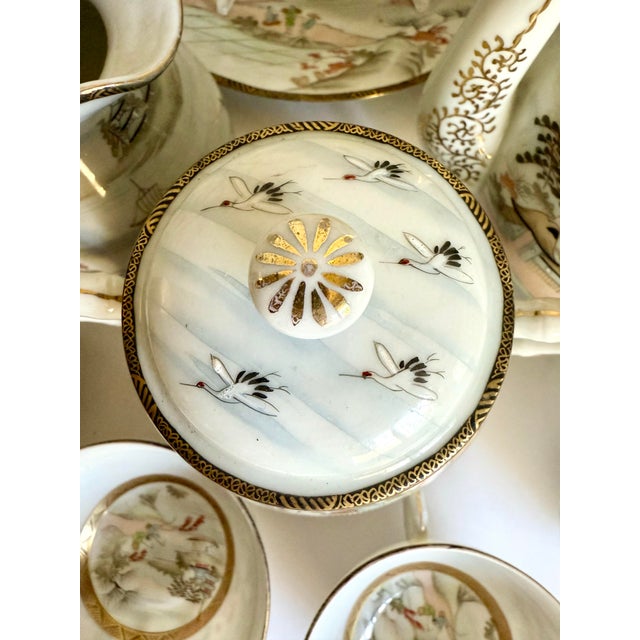 1970s Japanese Hand-Painted Eggshell Porcelain Landscape Luncheon Tea Set - 36 Pieces For Sale - Image 9 of 17