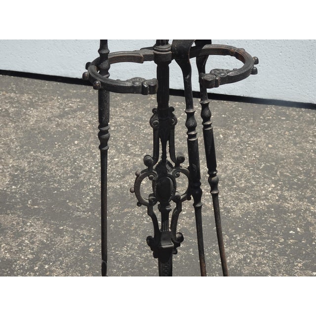 Vintage French Country Black Wrought Iron Set of Two Fireplace Tools For Sale - Image 4 of 15