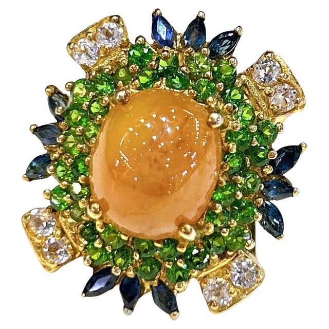 Bochic "Capri" Vintage Honey Sapphire, Garnet & Sapphire Ring - 18K Gold & Silver For Sale - Image 15 of 18