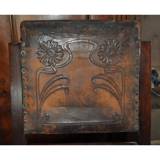 Metal Set of Antique Embossed Leather Dining Chairs, 1900s For Sale - Image 7 of 11