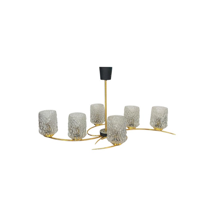 Vintage French Pendant Light in Brass and Glass, 1960s For Sale - Image 6 of 12