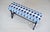 A sweet antique Cast Iron window bench in vibrant blue & white cotton Linen Ikat upholstery. Versatile, solid ready for...