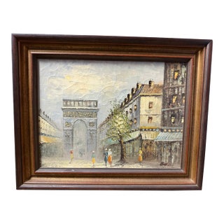 Parisian Street Cityscape Oil, Painting by Caroline Burnett For Sale