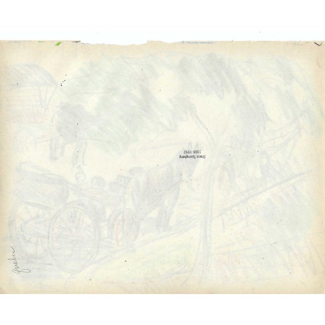 Mid-Century Modern 1940s Grace Spongberg Horse and Carts, Quebec Canada Drawing For Sale - Image 3 of 3