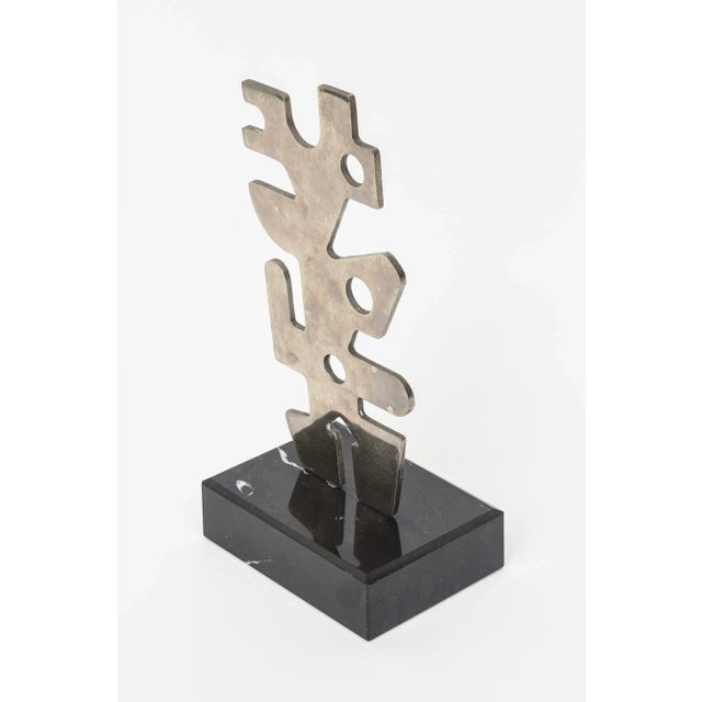 Vintage Abstract Steel Cubist Style Sculpture on Black Veined Marble Base For Sale - Image 9 of 12
