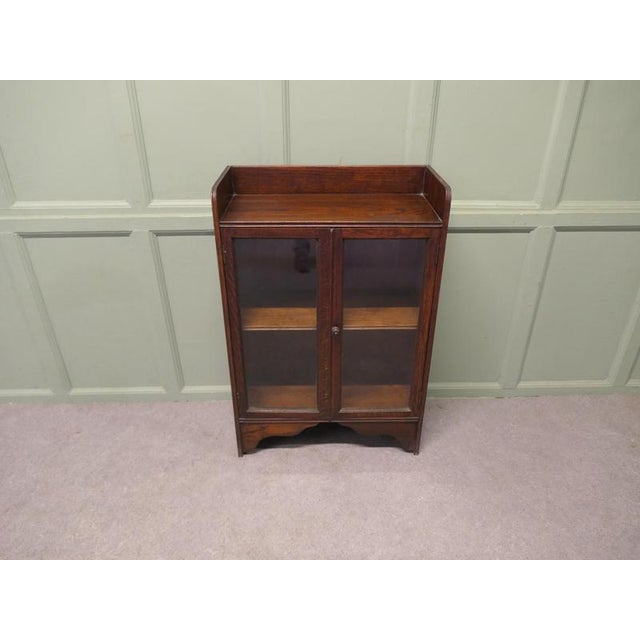 1900 - 1909 Small Oak Glazed Bookcase with Gallery, 1900s For Sale - Image 5 of 8